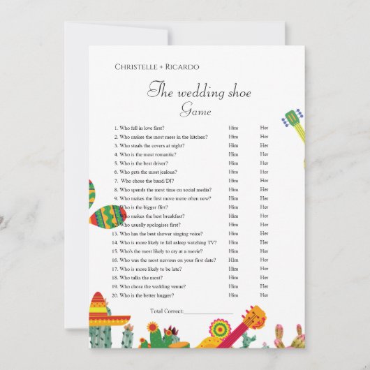 の結婚靴ゲームtacoの愛パーティーゲームカード 案内状 (正面)
