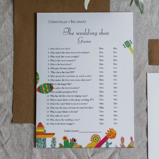 の結婚靴ゲームtacoの愛パーティーゲームカード 案内状