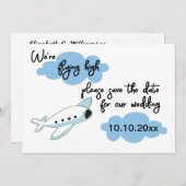 の結婚飛行機の目的地の日付を保存 招待状 (正面/裏面)