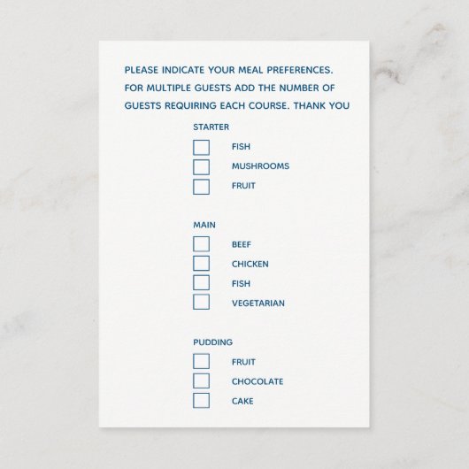 の結婚食事の選択スクリプト文字ブルーエンクロージャ エンクロージャーカード (裏面)