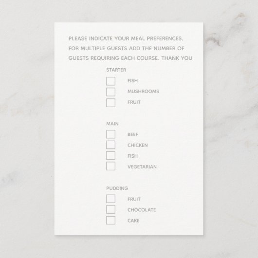 の結婚食事オプションのスクリプト文字灰色の囲い エンクロージャーカード (裏面)