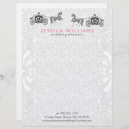 の結婚馬と馬車と白いダマスク レターヘッド (正面/裏面)