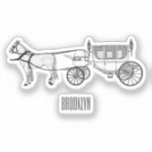 の結婚馬と馬車の漫画イラストレーション シール (正面)