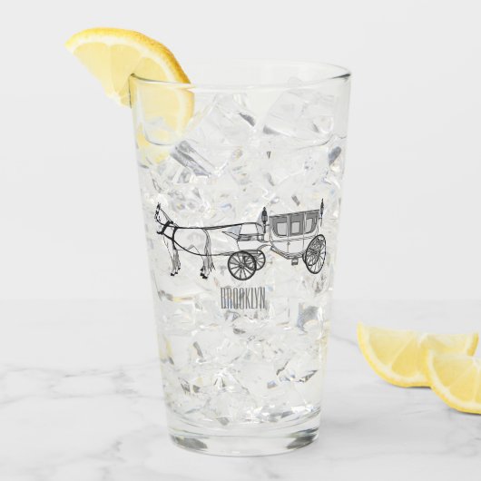 の結婚馬と馬車の漫画イラストレーション タンブラーグラス (アイス正面)