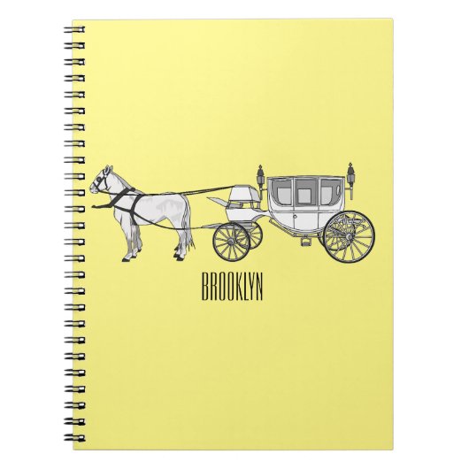 の結婚馬と馬車の漫画イラストレーション ノートブック (正面)