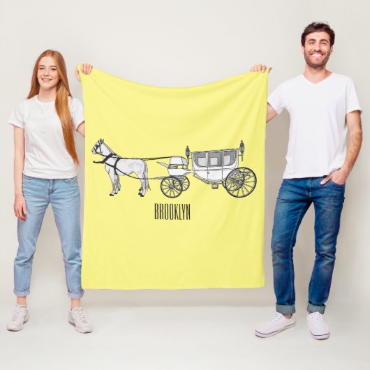 の結婚馬と馬車の漫画イラストレーション フリースブランケット (インサイチュ)