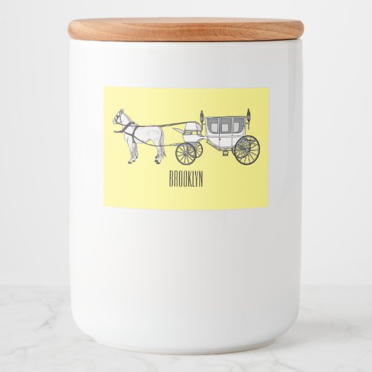 の結婚馬と馬車の漫画イラストレーション フードラベル (正面)