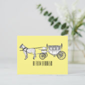 の結婚馬と馬車の漫画イラストレーション ポストカード (スタンド正面)
