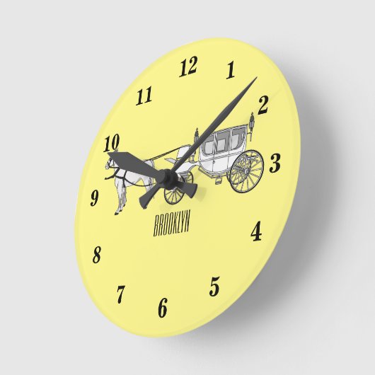 の結婚馬と馬車の漫画イラストレーション ラウンド壁時計 (傾斜)
