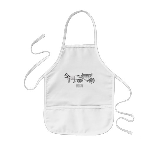 の結婚馬と馬車の漫画イラストレーション 子供用エプロン (正面)