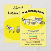 の結婚馬と馬車の漫画イラストレーション 招待状 (正面/裏面)