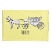 の結婚馬と馬車の漫画イラストレーション 枕カバー (裏面)