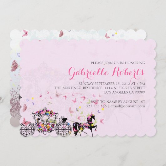 の結婚馬と馬車の花と蝶2 招待状 (正面/裏面)