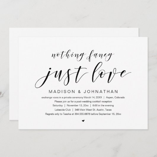 の結婚駆け落ちパーティー、愛のファンシーみ無し 招待状 (正面/裏面)