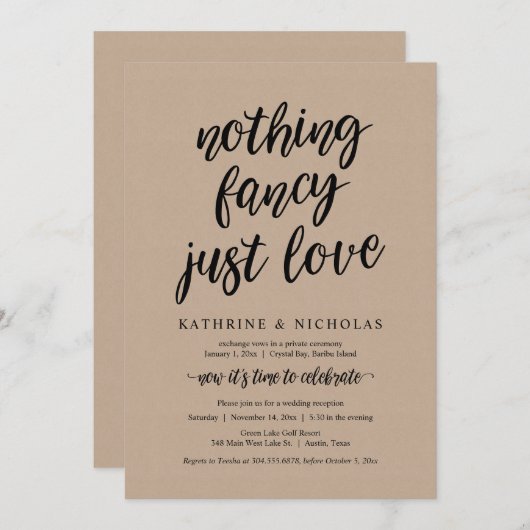 の結婚駆け落ち、何もファンシーない、ただの愛、クラフト 招待状 (正面/裏面)