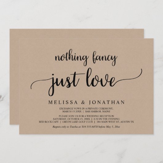 の結婚駆け落ち、何も愛しファンシーているか、クラフト 招待状 (正面/裏面)