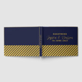 の結婚高級海軍ゴールドフォイルストライプゲストブック ゲストブック (全面)