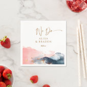 の結婚魔法の山のネイビーブルーピンク スタンダードカクテルナプキン (インサイチュ)