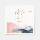 の結婚魔法の山のネイビーブルーピンク スタンダードカクテルナプキン (正面)