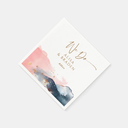 の結婚魔法の山のネイビーブルーピンク スタンダードカクテルナプキン (角)