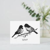 の結婚鳥白黒RSVP インビテーションポストカード (スタンド正面)