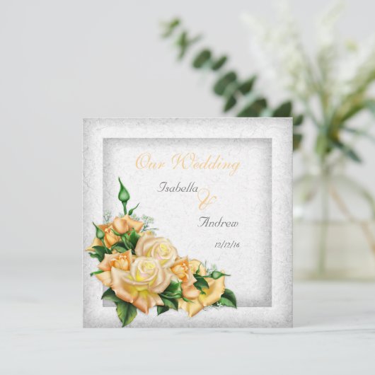 の結婚黄素晴らしローズブーケ 招待状 (スタンド正面)
