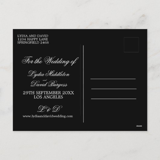 の結婚黒い写真白の日付を保存 シーズンポストカード (裏面)