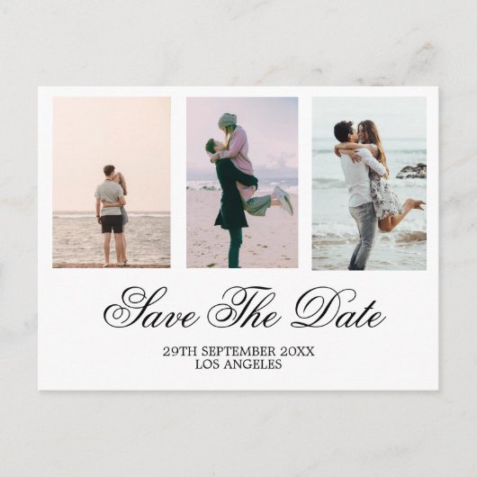 の結婚黒い写真白の日付を保存 シーズンポストカード (正面)