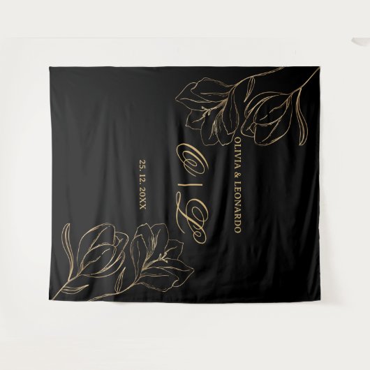 の結婚黒い背景の黄金のフローラ タペストリー (正面(横))