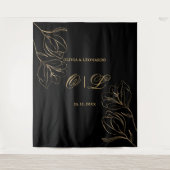 の結婚黒い背景の黄金のフローラ タペストリー (正面)