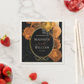 の結婚黒とオレンジのフローラパーソナライズされた スタンダードカクテルナプキン (インサイチュ)