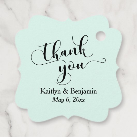 の結婚黒エレガント文字、ミントグリーンありがとう フェイバータグ (裏面)