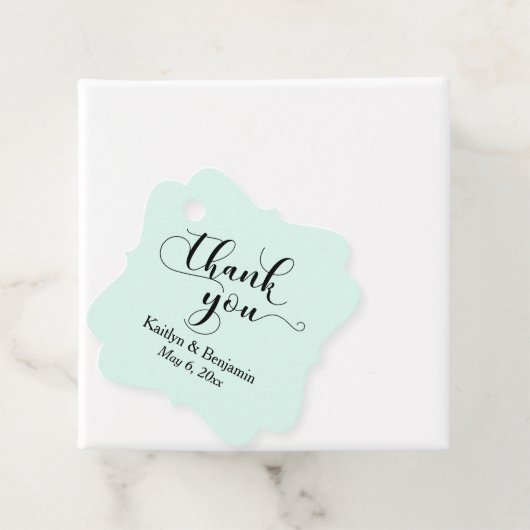 の結婚黒エレガント文字、ミントグリーンありがとう フェイバータグ (インサイチュ)
