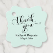 の結婚黒エレガント文字、ミントグリーンありがとう フェイバータグ (正面)