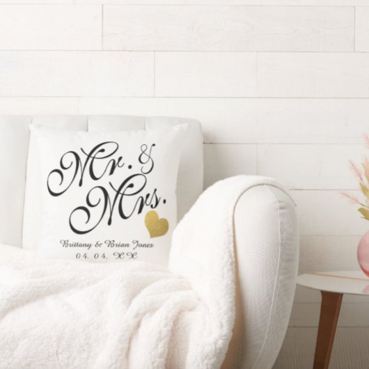 の結婚黒スクリプト金ゴールドハート名 クッション