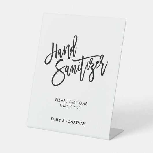 の結婚黒スタイリッシュ文字ハンドサニタイザー 台座サイン (正面)