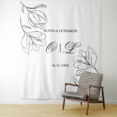 の結婚黒ミニマル白フローラ背景 タペストリー (インサイチュ)