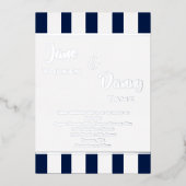 の結婚黒モダン白のストライプ 箔招待状 (正面)