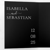 の結婚黒一組親切に答える 三つ折り招待状 (内部最初)