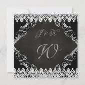 の結婚黒板ブラックヴィンテージレースシルバー2 招待状 (裏面)