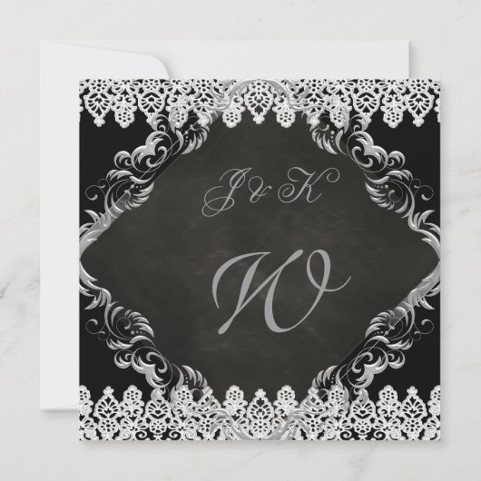 の結婚黒板ブラックヴィンテージレースシルバー2 招待状 (裏面)