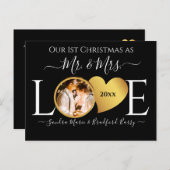の結婚黒金ゴールドハートクリスマスの名前Mrs Ce シーズンポストカード (正面/裏面)