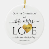 の結婚黒金ゴールドハートクリスマス名ミセス セラミックオーナメント (正面)