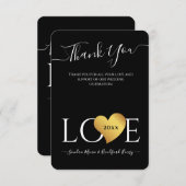 の結婚黒金ゴールドハートスクリプト名Mr. and Mrs. サンキューカード (正面/裏面)