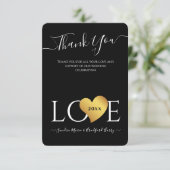 の結婚黒金ゴールドハートスクリプト名Mr. and Mrs. サンキューカード (スタンド正面)
