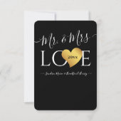 の結婚黒金ゴールドハートスクリプト名Mr. and Mrs. サンキューカード (裏面)