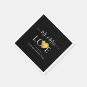 の結婚黒金ゴールドハートスクリプト名Mr. and Mrs. スタンダードカクテルナプキン (角)