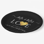 の結婚黒金ゴールドハートスクリプト名Mr. and Mrs. ペーパープレート (アングル)