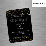 の結婚黒金ゴールドハート豪華な招待 マグネット<br><div class="desc">金色の飾ハートの黒い背景。名前と詳細のパーソナライズと追加。</div>