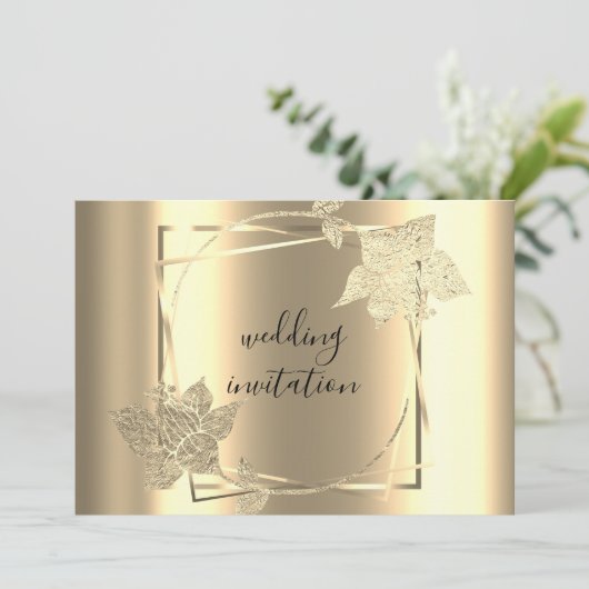 の結婚黒金ゴールドフェイクフレームQRコード 招待状 (スタンド正面)